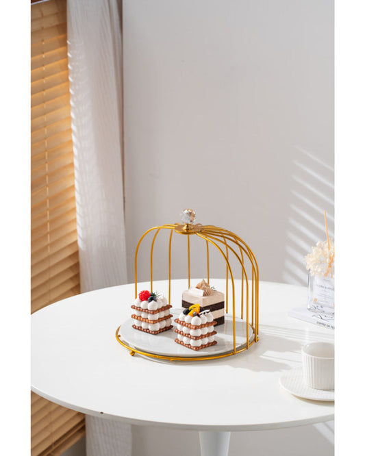 Shallow Elegant Porcelain 26cm Cake Plate with Luxurious Gold Stand