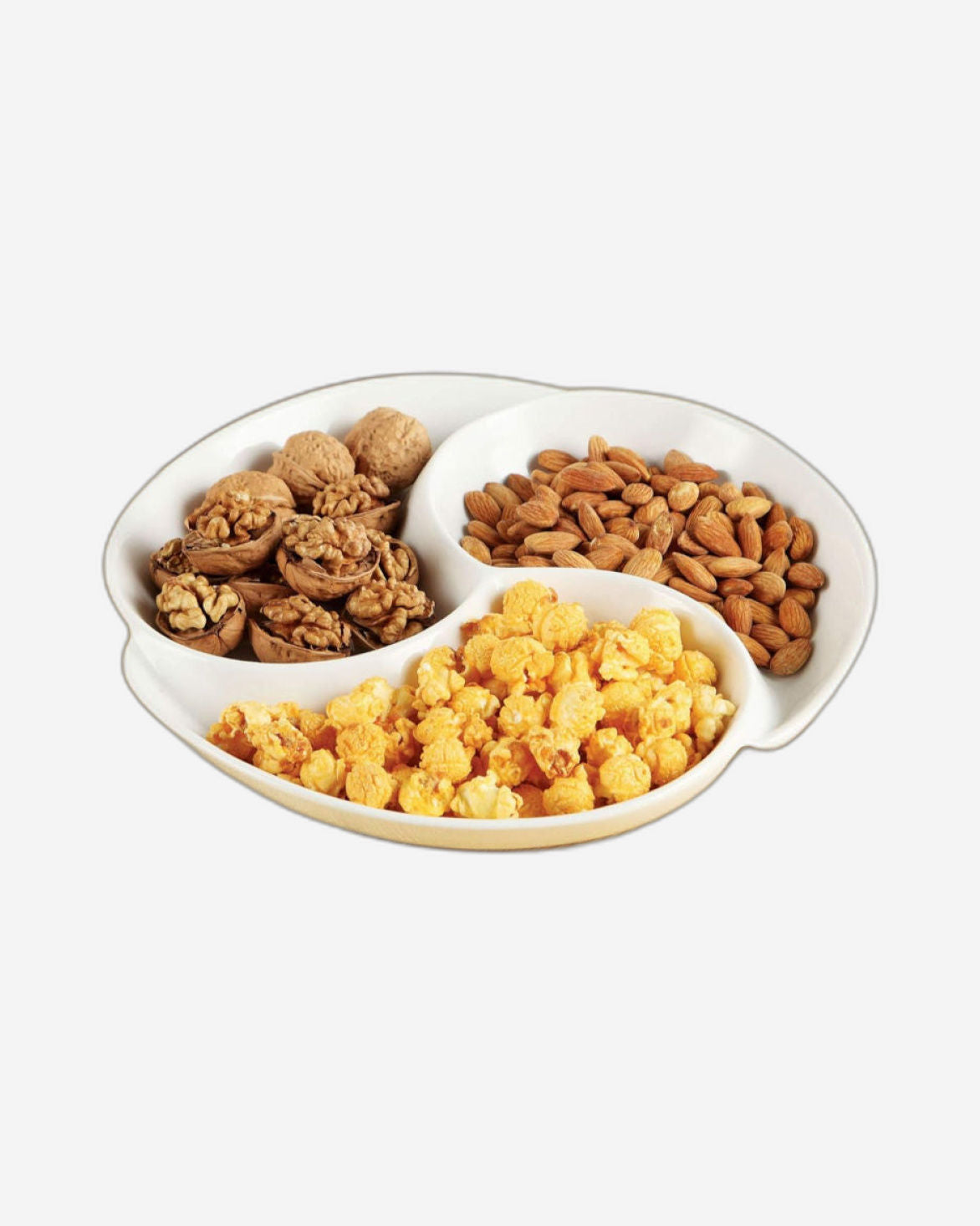 Shallow 12" Porcelain Round 3-Compartment Dish, White, 30 cm - Durable Serving Platter for Appetizers, Snacks, and Dips