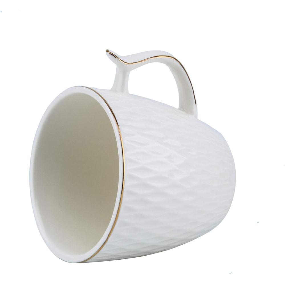 Shallow Bone China Coffee Cup and Saucer Set, 12-Piece – White/Gold, 90ml