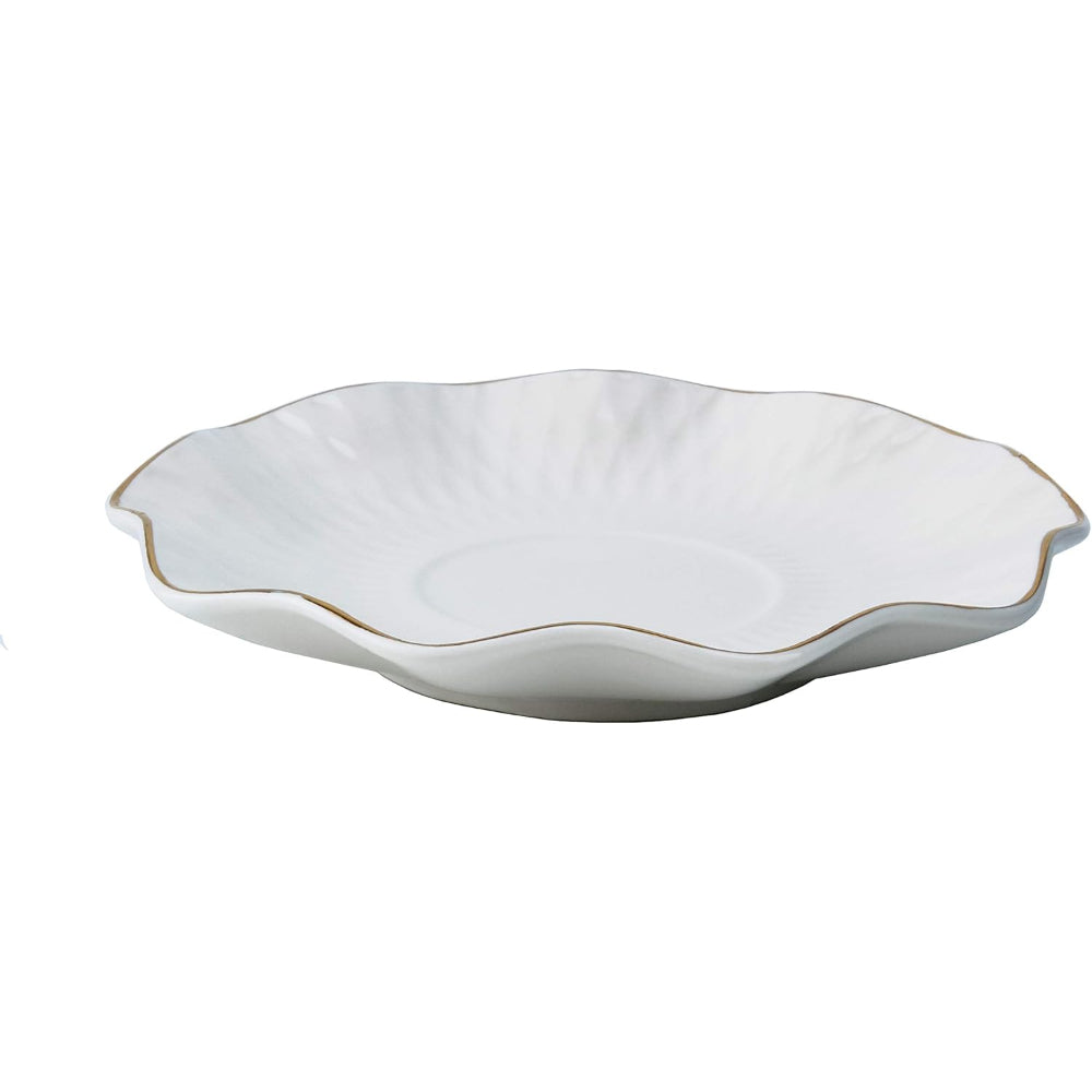 Shallow Bone China Coffee Cup and Saucer Set, 12-Piece – White/Gold, 90ml