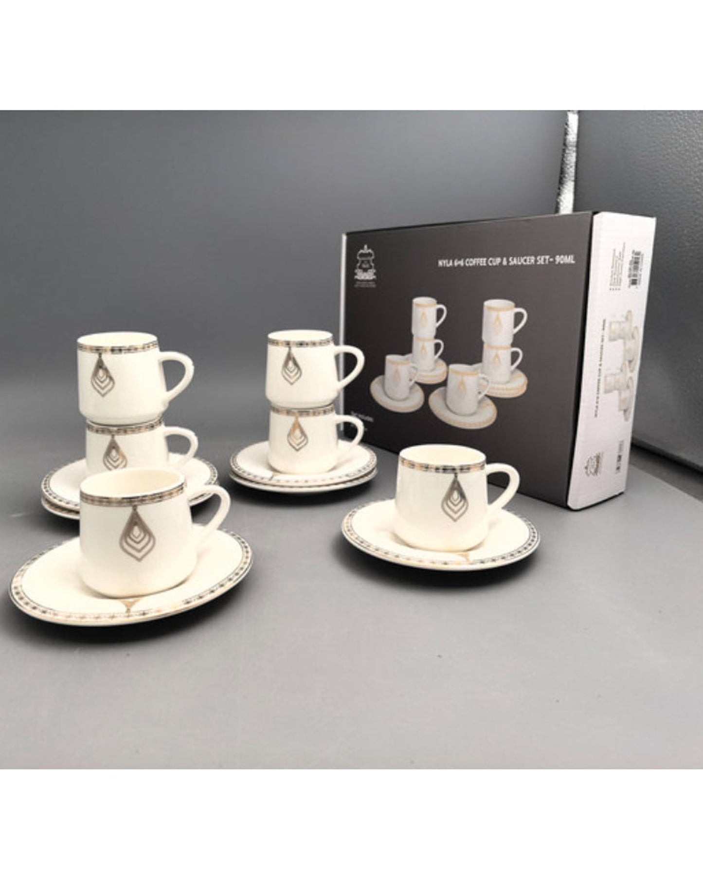 Shallow Porcelain Nyla Coffee Cup & Saucer Set, 90ml (6 Cups, 6 Saucer, White)