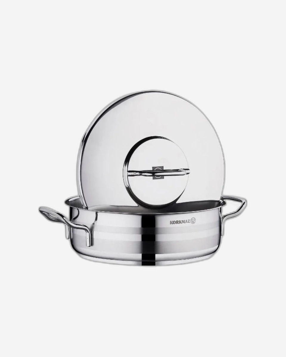 Korkmaz Astra2 Low Casserole 32x9 / 7 L | Induction Base Satinless Steel Pot | Dishwasher Safe Stock Pot - KA2041