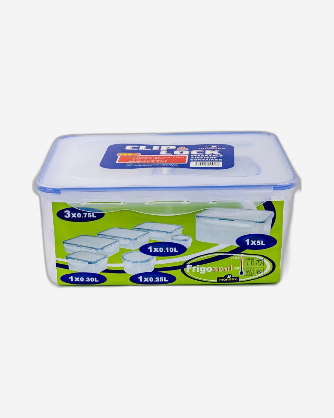 Mondex Polypropylene Food Container Set - 7 Pieces (1N 5000ml, 3N 750ml, 1N 300ml, 1N 250ml, 100ml)
