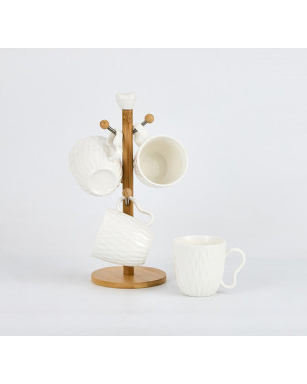 Shallow Elegant Porcelain Bamboo 4 Mug Set with Stand, 300ml