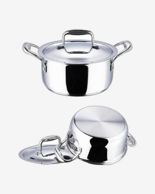 Vinod Platinum Triply Stainless Steel Saucepot with Lid- 26 cm, 6.8 Litre, Silver (Induction Friendly, Non Stick)