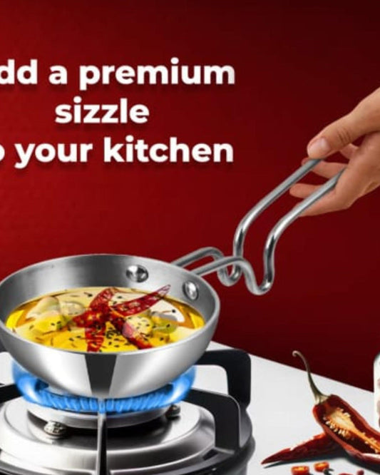 Vinod Platinum Triply Stainless Steel Tadka Pan - Large, 11cm, Silver