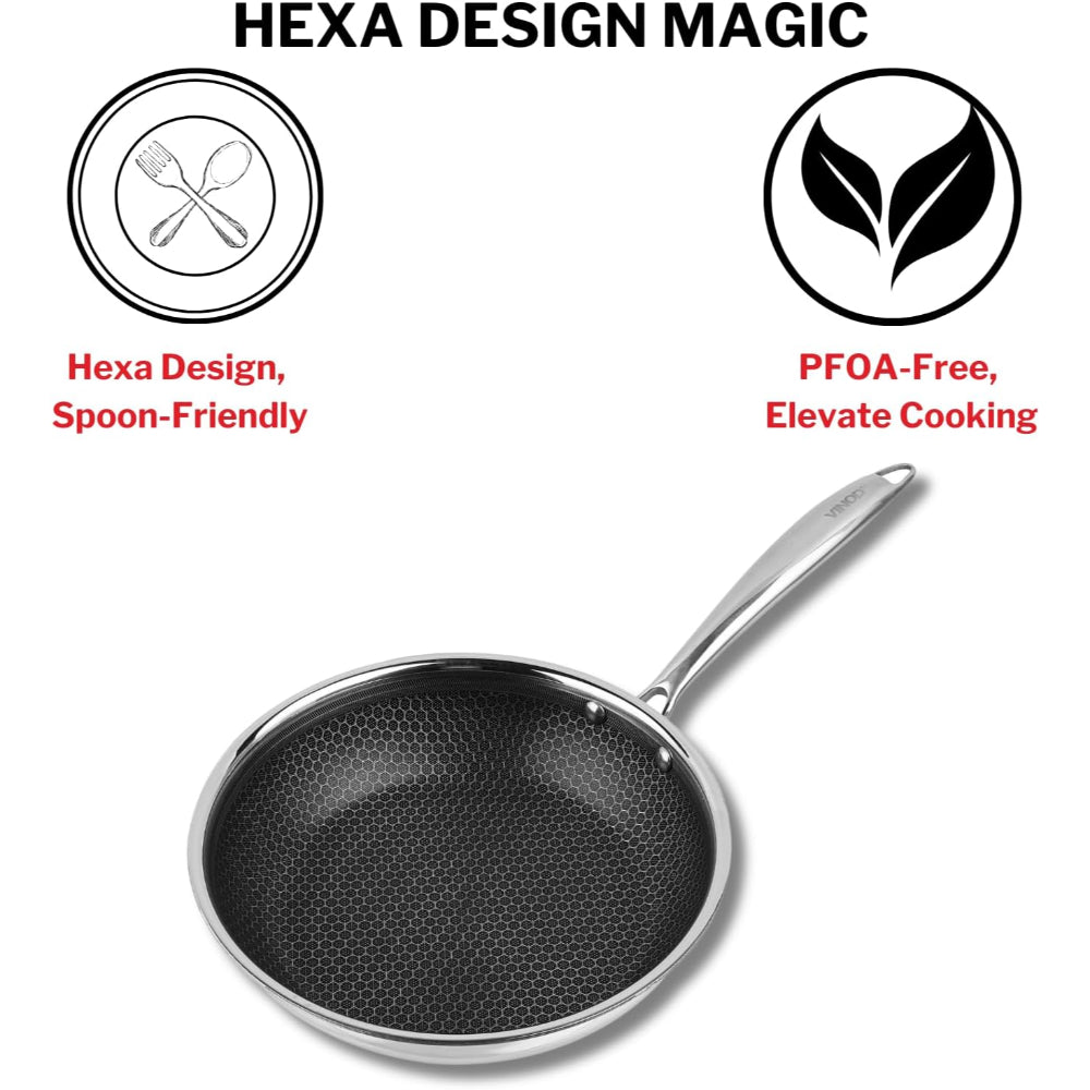 Vinod Platinum Triply Stainless Steel SAS Pro Fry Pan - 20 cm, Silver (Induction Friendly)