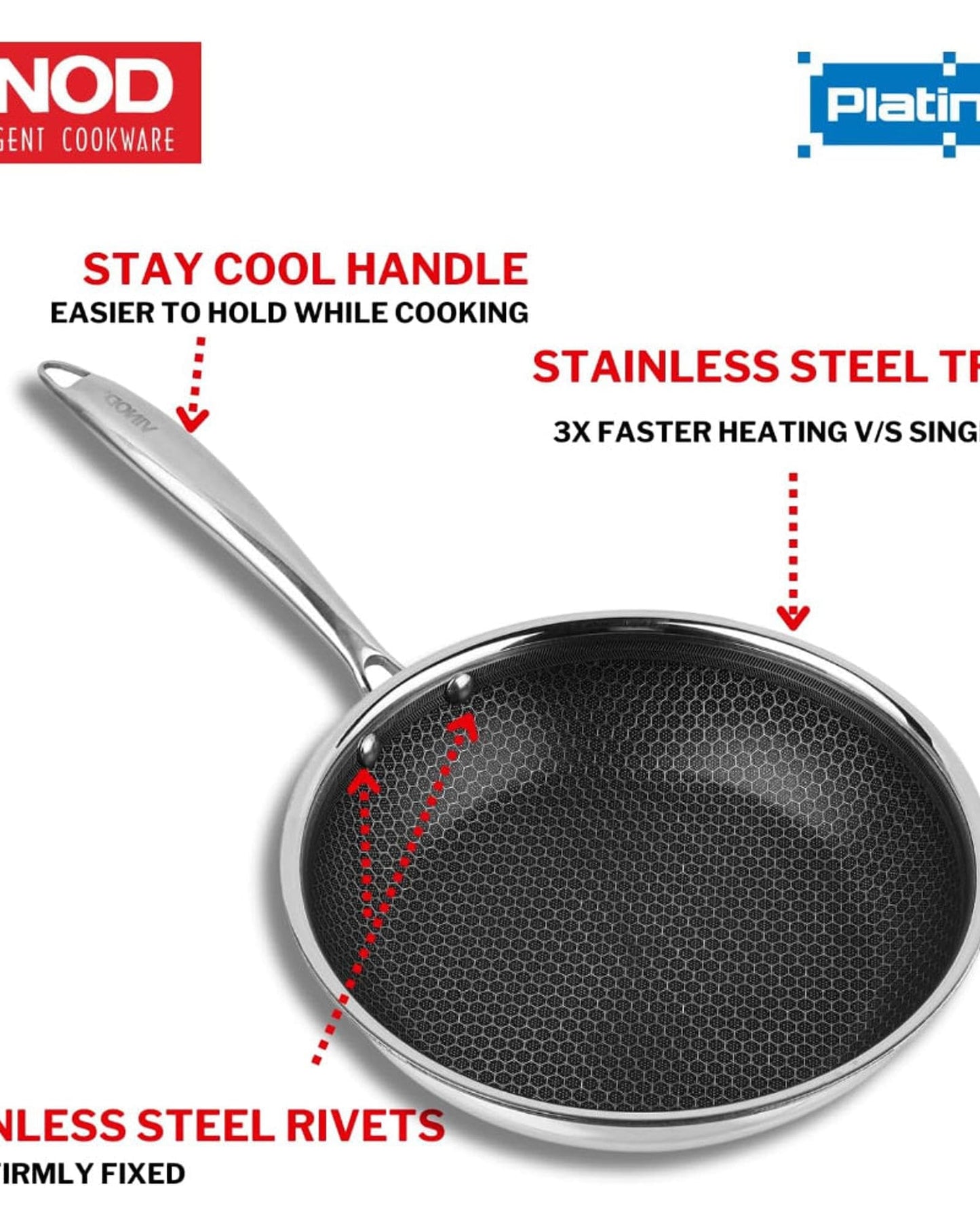 Vinod Platinum Triply Stainless Steel SAS Pro Fry Pan - 24cm, Silver (Induction Friendly)
