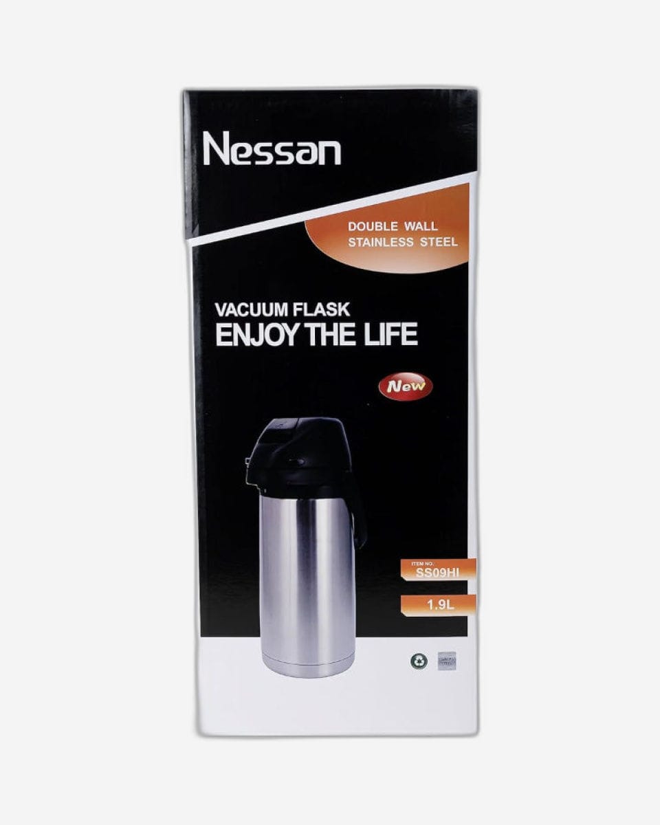 Nessan Insulated Coffee Tea Dispenser - Thermal Jug, Vacuum Flask, Thermos Flask, Insulated Pump Pot Durable Stainless Steel Inner Portable & Leak Resistant Airpot Flask - 1.9 Liter