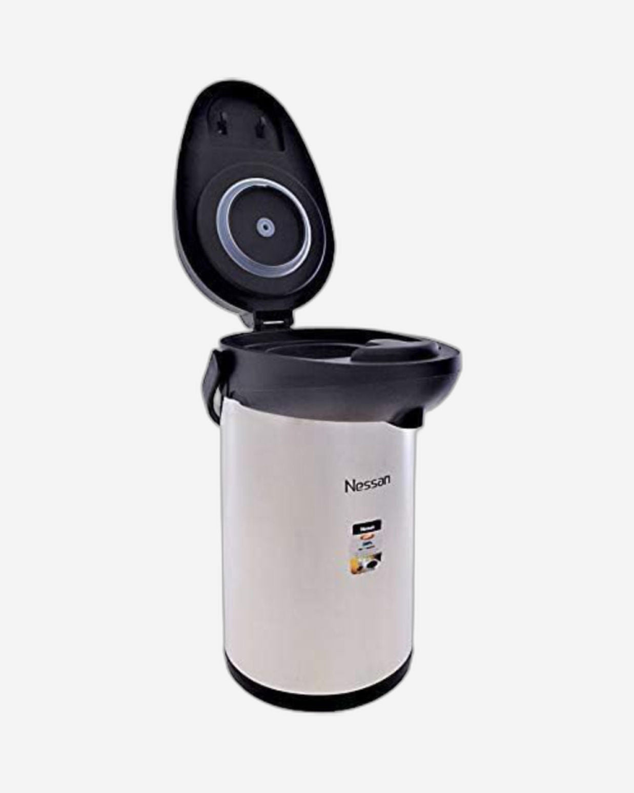 Nessan Insulated Stainless Steel Pump Flask, Silver, 3.5L | Double Wall Vacuum Insulated Beverage Flask for Hot & Cold Drinks