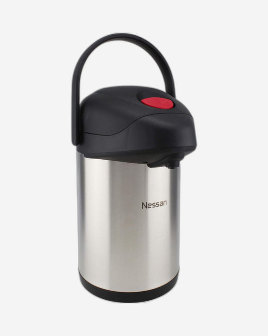 Nessan Insulated Stainless Steel Pump Flask, Silver, 5L | Double Wall Vacuum Insulated Beverage Flask for Hot & Cold Drinks