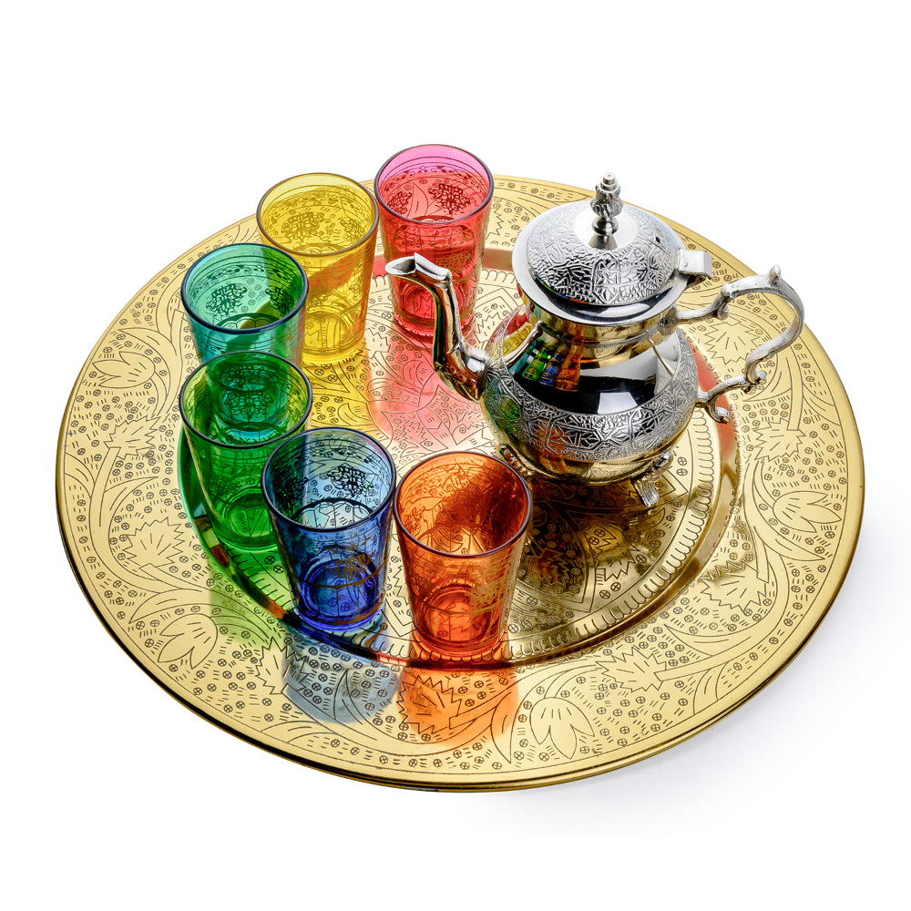 Cuisine Art Moroccan Teaset with Gold Tray Brass, Iron 6 Glasses - Multicolor
