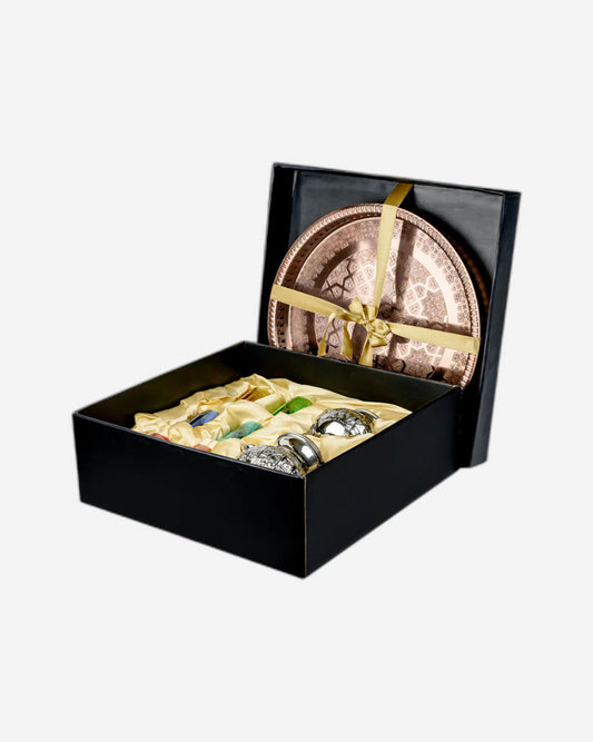 Cuisine Art Moroccan Brass Arwa Teaset with Copper Tray - 9 Pieces