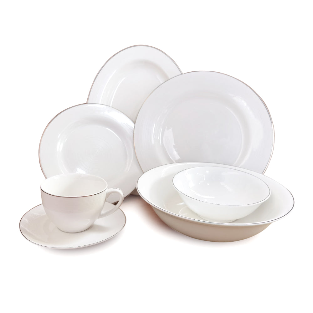 Shallow New Bone China Dinner Set - Elan, 32 Pieces, White