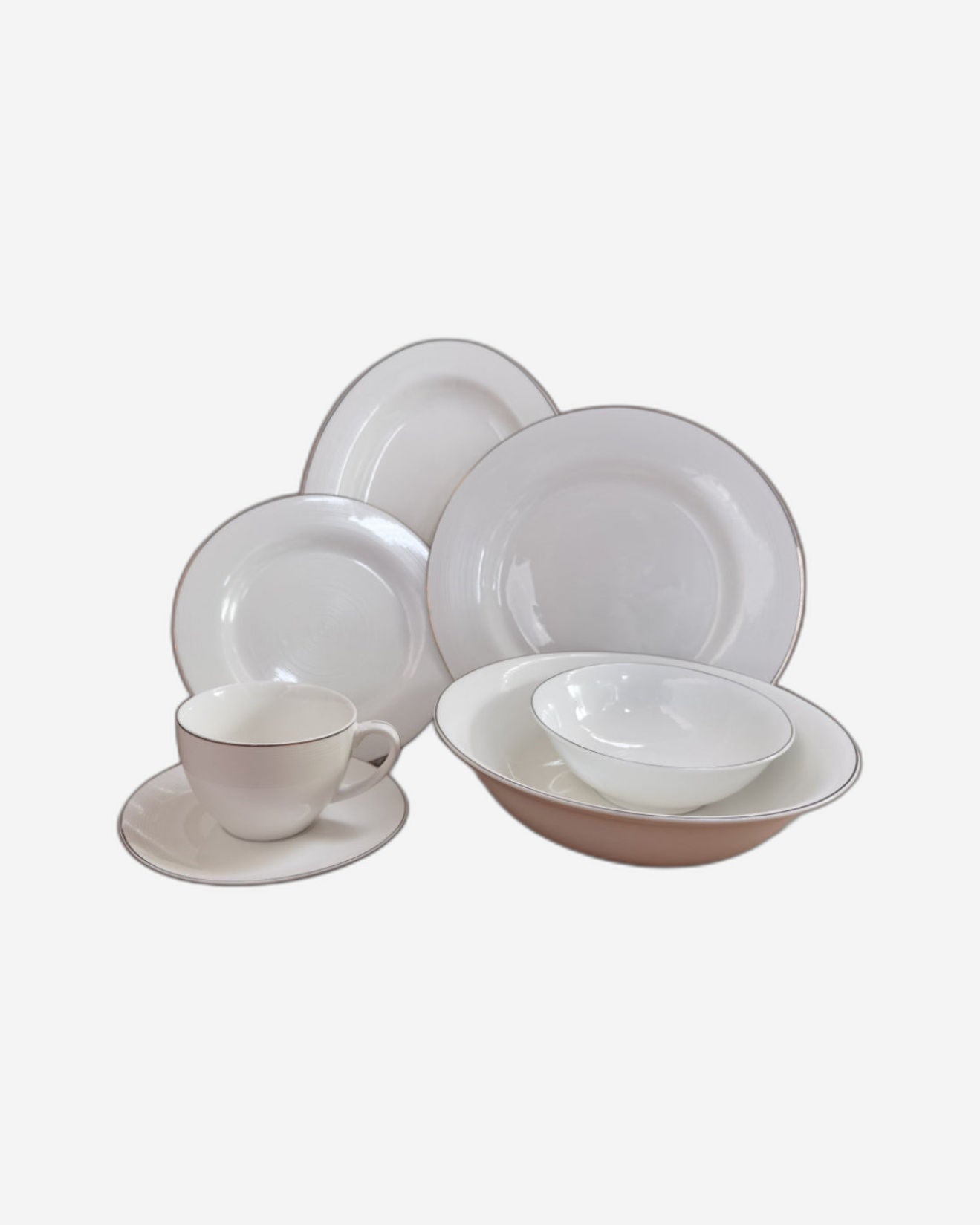 Shallow New Bone China Dinner Set - Elan, 32 Pieces, White