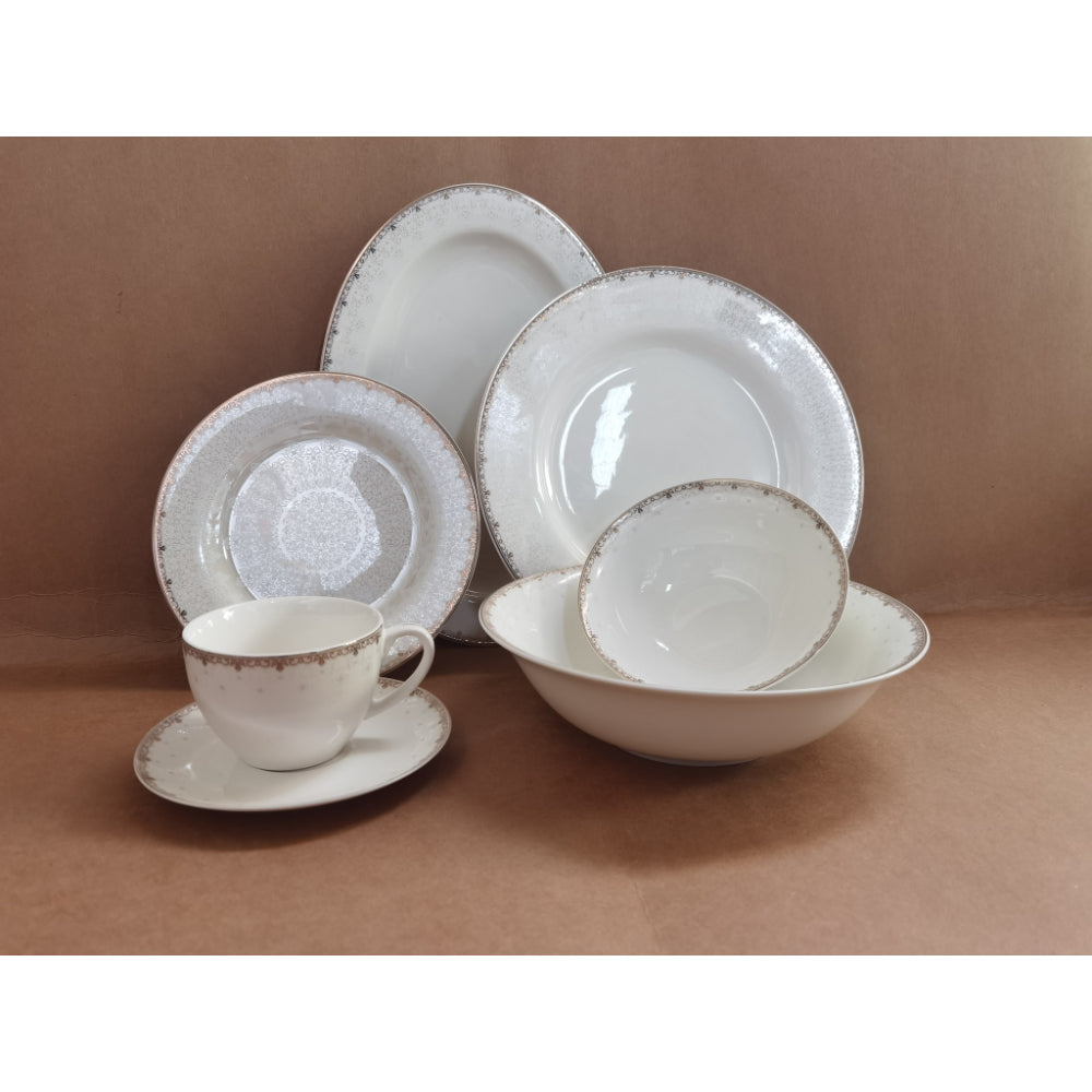 Shallow New Bone China Dinner Set - Kian, 32 Pieces, White