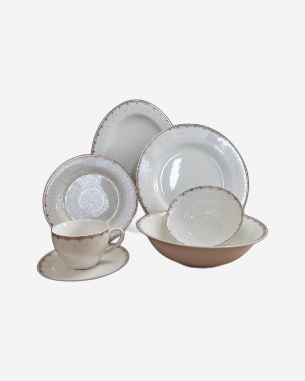 Shallow New Bone China Dinner Set - Kian, 32 Pieces, White