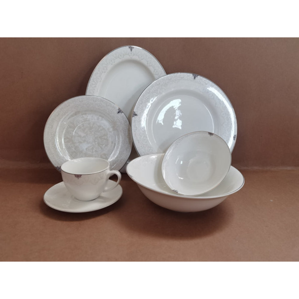 Shallow New Bone China Dinner Set - Laila, 32 Pieces, White