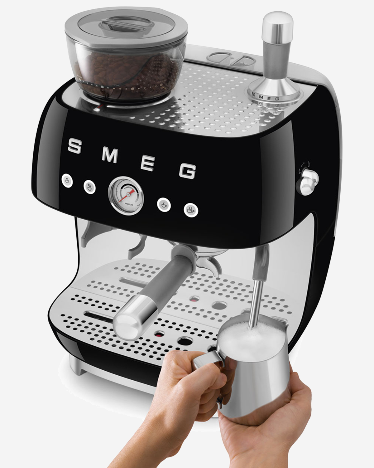 SMEG Espresso Coffee Machine with Grinder Black - EGF03BLUK