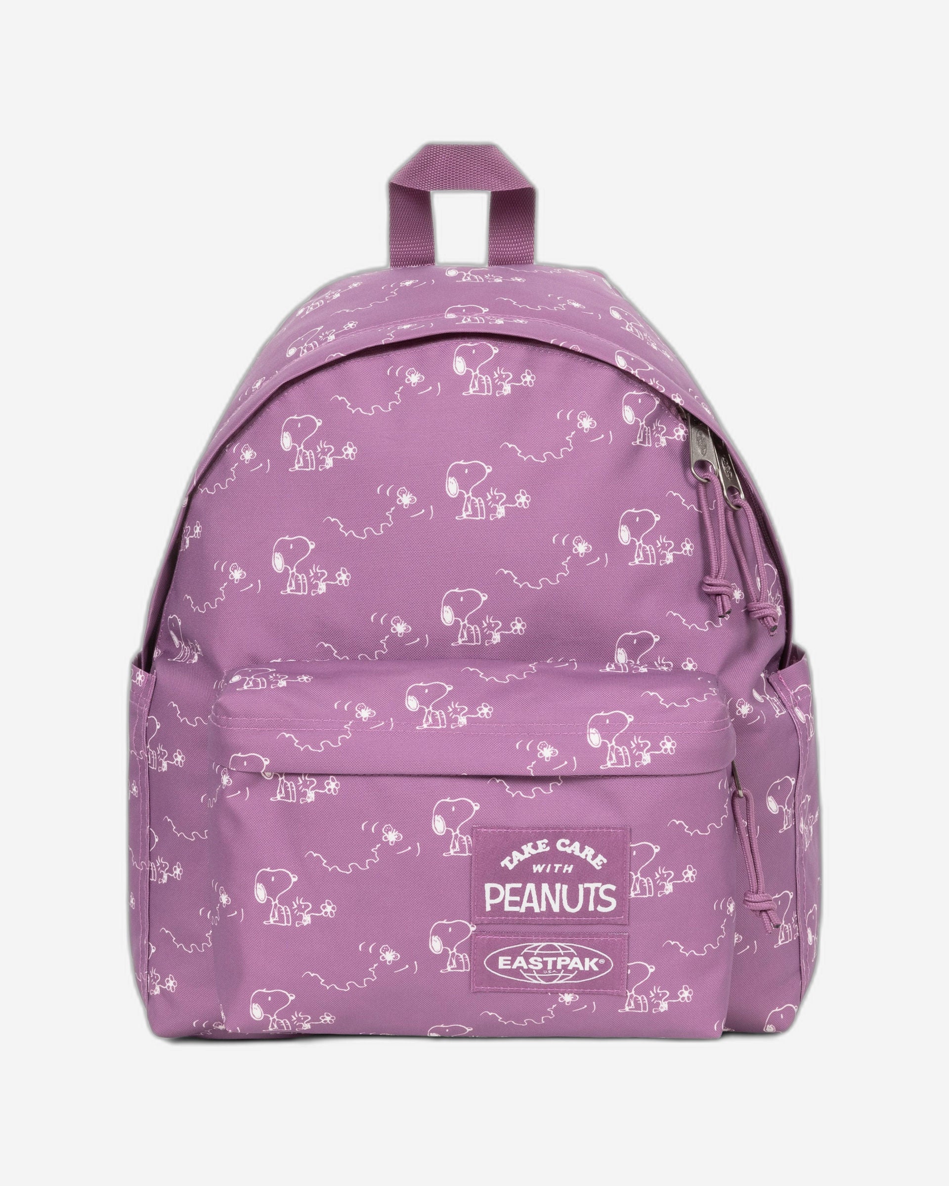 Eastpak Day Pak'R Peanuts Pink Medium backpack with bottle holder and laptop sleeve