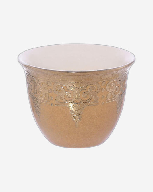 Shallow Porcelain Cawa Cup Set, 12-Piece, Gold - Elegant Tea/Coffee Cups for Daily Use & Special Occasions