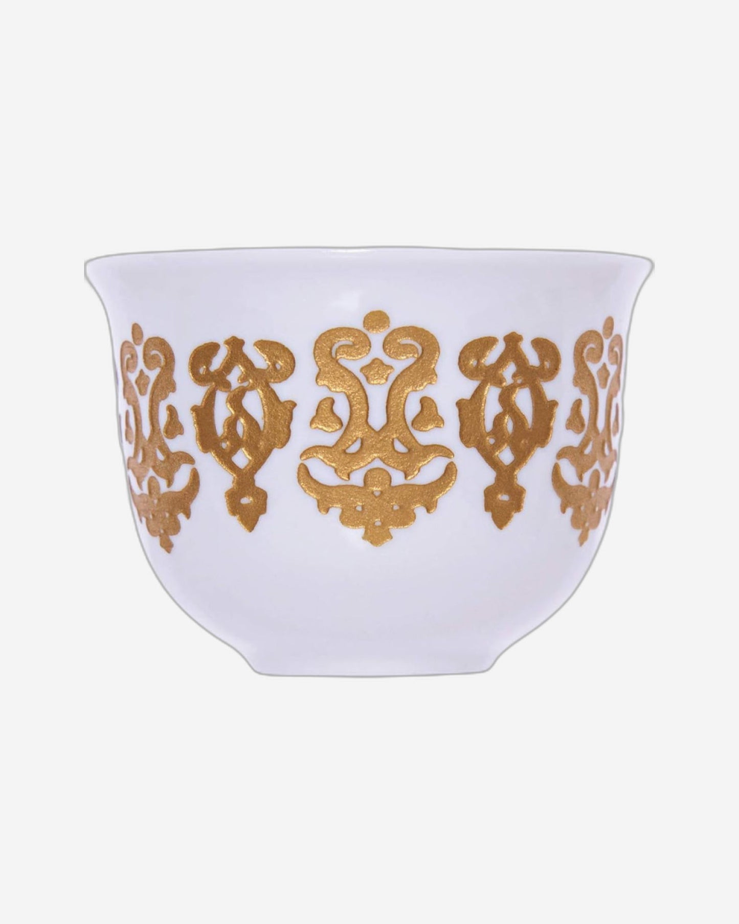Shallow Bone China Cawa Cup Set, 12-Piece, White/Gold - Elegant Tea/Coffee Cups for Daily Use & Special Occasions