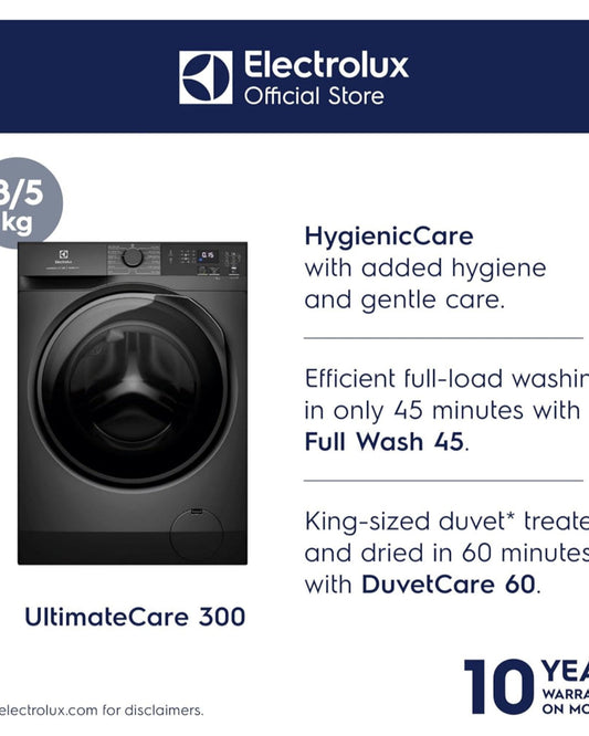 Electrolux 8/5 KG Washer Dryer with 12 Programs & 1200 RPM, Eco-Inverter Front Loading Washing & Drying Combo Machine, EWW8024P3SC