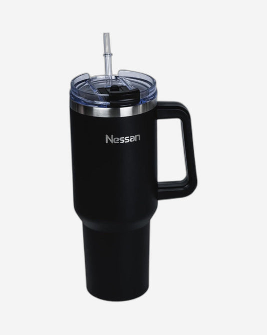 Nessan Double Wall Stainless Steel Vacuum Insulated Travel Mug Tumbler with Dual Function Lid and Straw for Water, Iced Tea or Hot Coffee, Smoothie and More (Black, 1200ml)