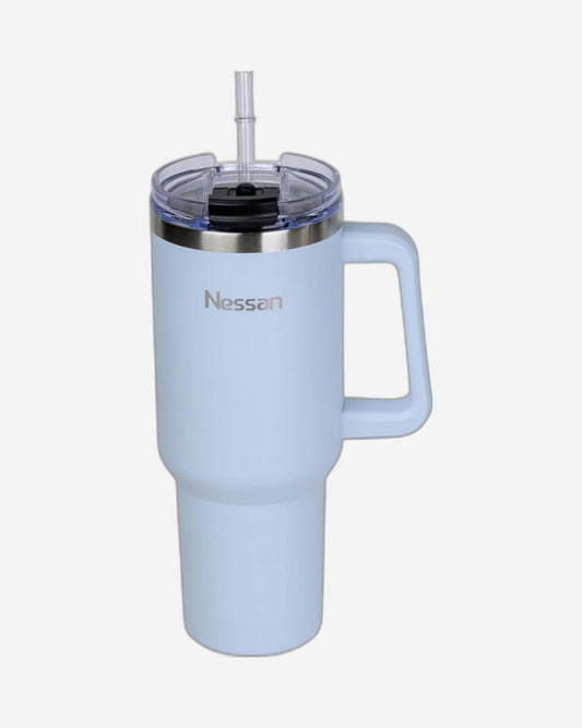 Nessan Double Wall Stainless Steel Vacuum Insulated Travel Mug Tumbler with Dual Function Lid and Straw for Water, Iced Tea or Hot Coffee, Smoothie and More (Blue, 1200ml)