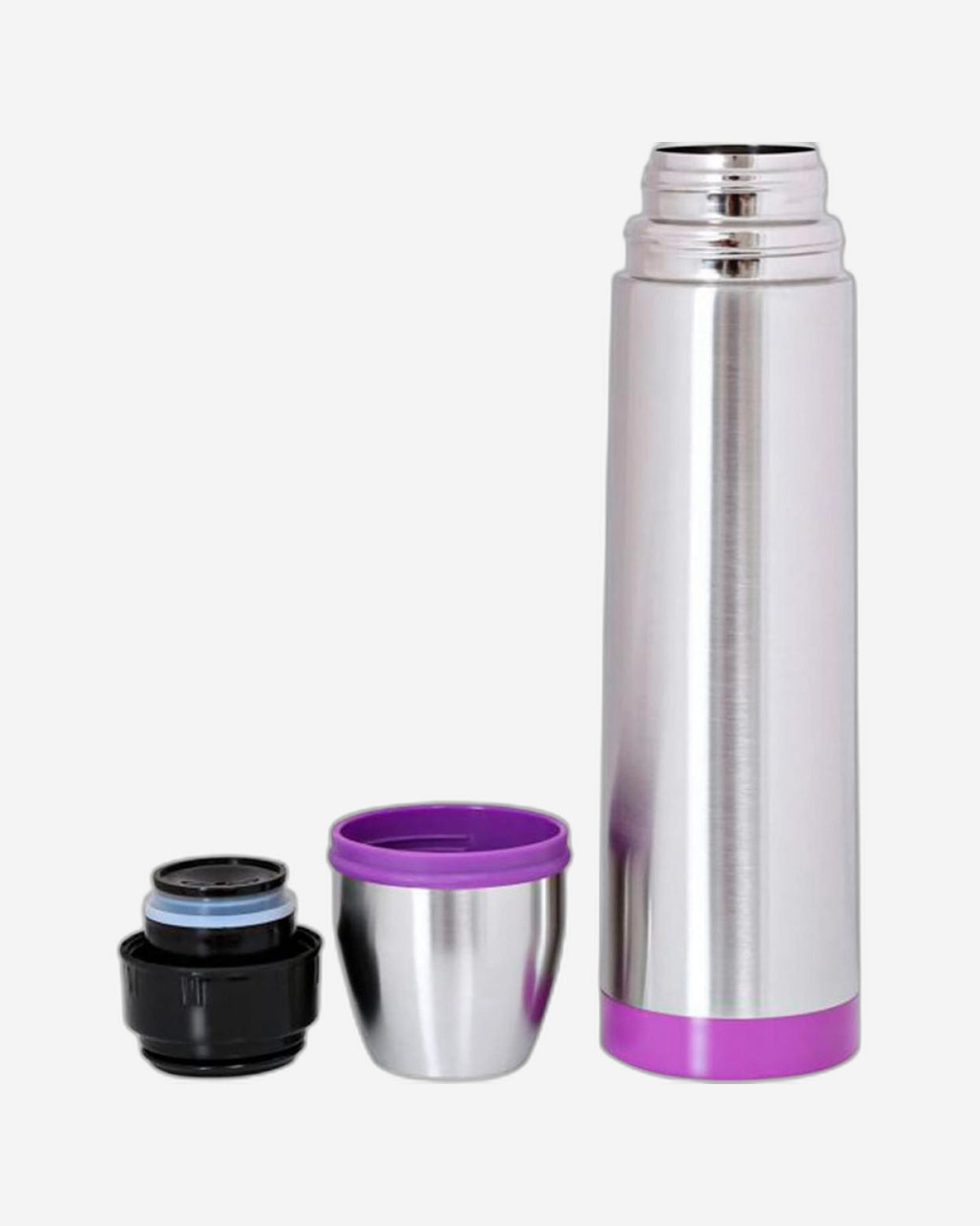 Nessan 1000ml Double Wall Vacuum Flask with Color Band, Bottle for Coffee, Built-in Lid Cup, Stainless Steel, Thermal Tea Mug, Sport Bottles, Silver