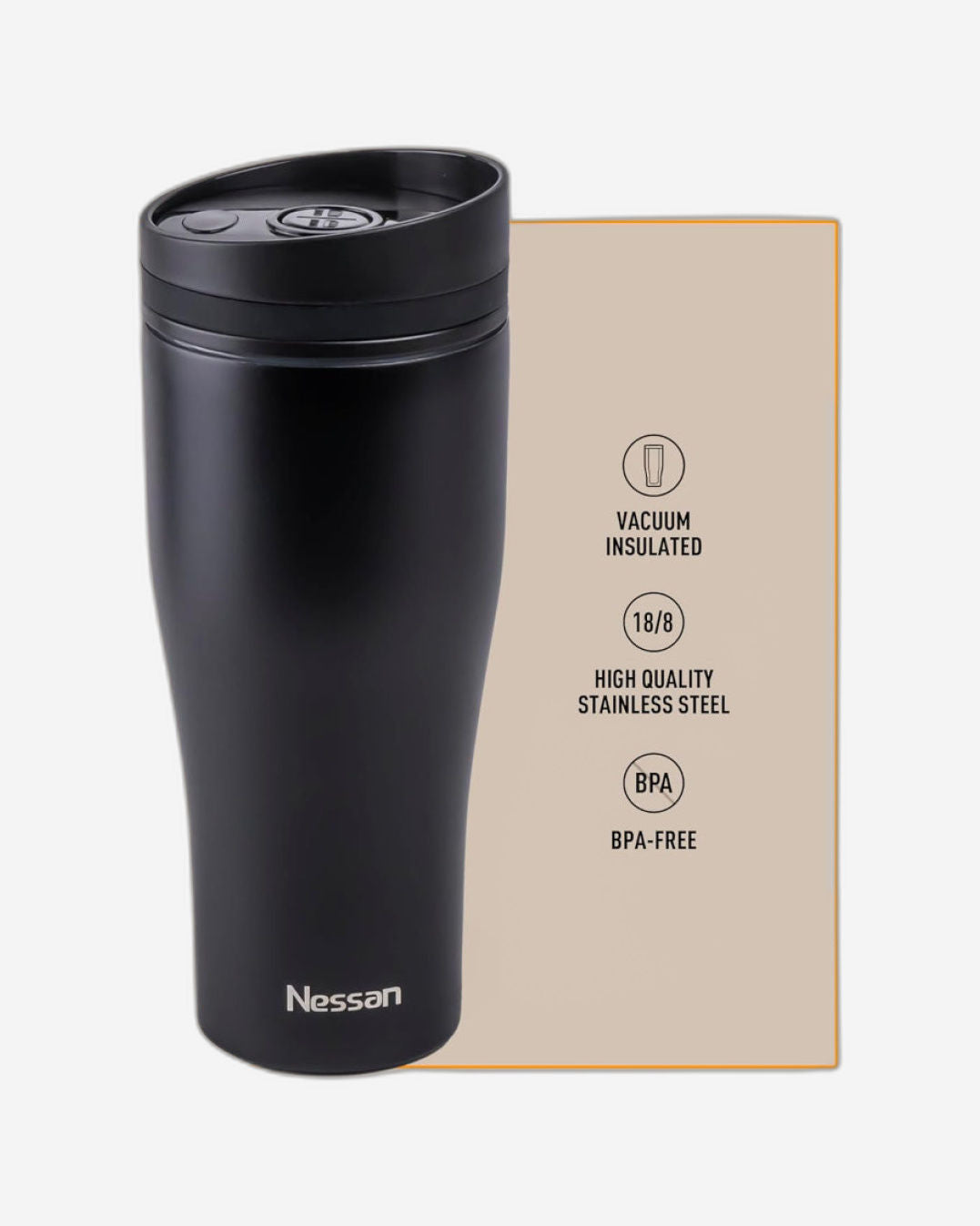 Nessan Insulated Stainless Steel Vacuum Mug, 360ml - Your Perfect Portable Thermal Tumbler for Hot and Cold Beverages Anywhere: Home, Gym, Outdoors, Office, and School - Black