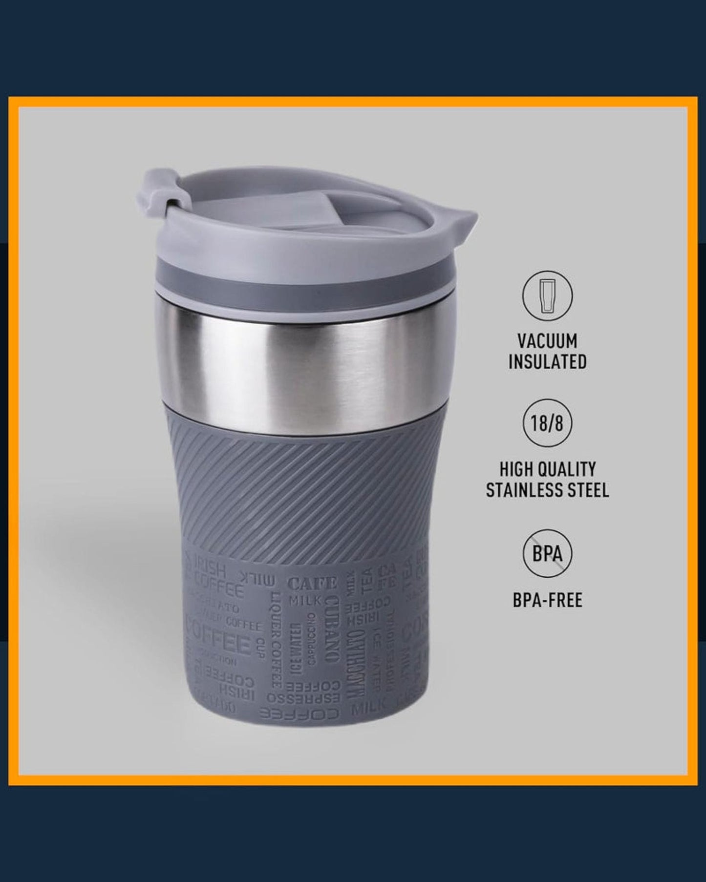 Nessan Insulated Stainless Steel Vacuum Mug, 240ml - Your Compact Travel Essential for Hot and Cold Beverages Anywhere: Home, Gym, Outdoors, Office, and School - Grey