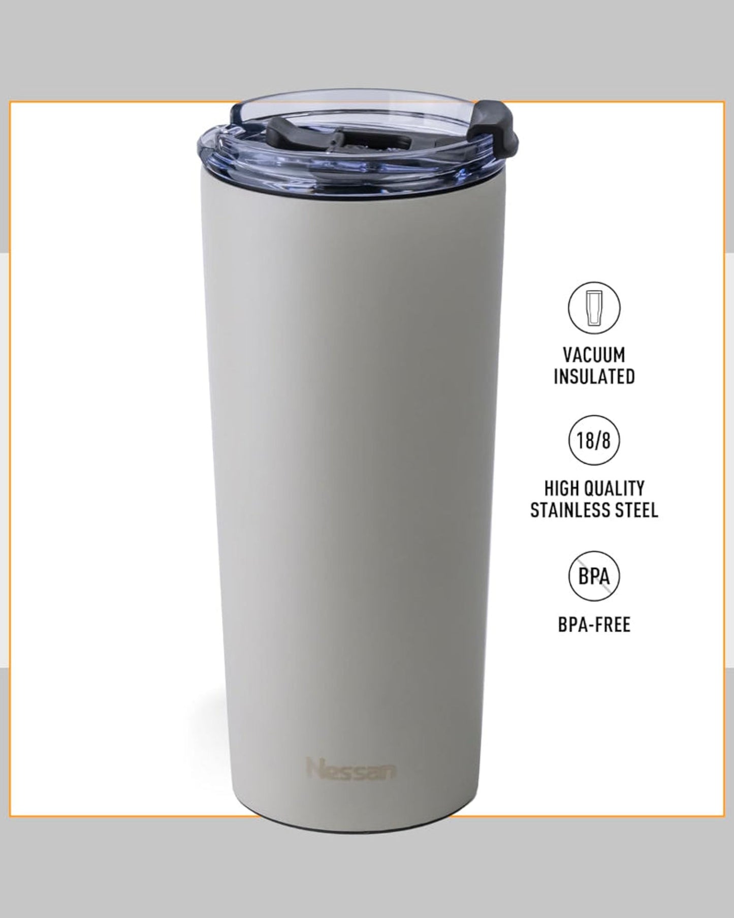 Nessan Insulated Stainless Steel Vacuum Mug, 600ml - Your Versatile Dual-Use Travel Companion for Hot and Cold Beverages Anywhere: Home, Gym, Outdoors, Office, and School - Beige