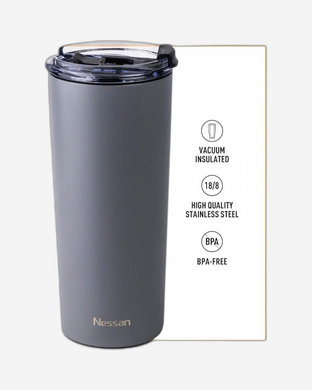 Nessan Insulated Stainless Steel Vacuum Mug, 600ml - Your Versatile Dual-Use Travel Companion for Hot and Cold Beverages Anywhere: Home, Gym, Outdoors, Office, and School - Grey