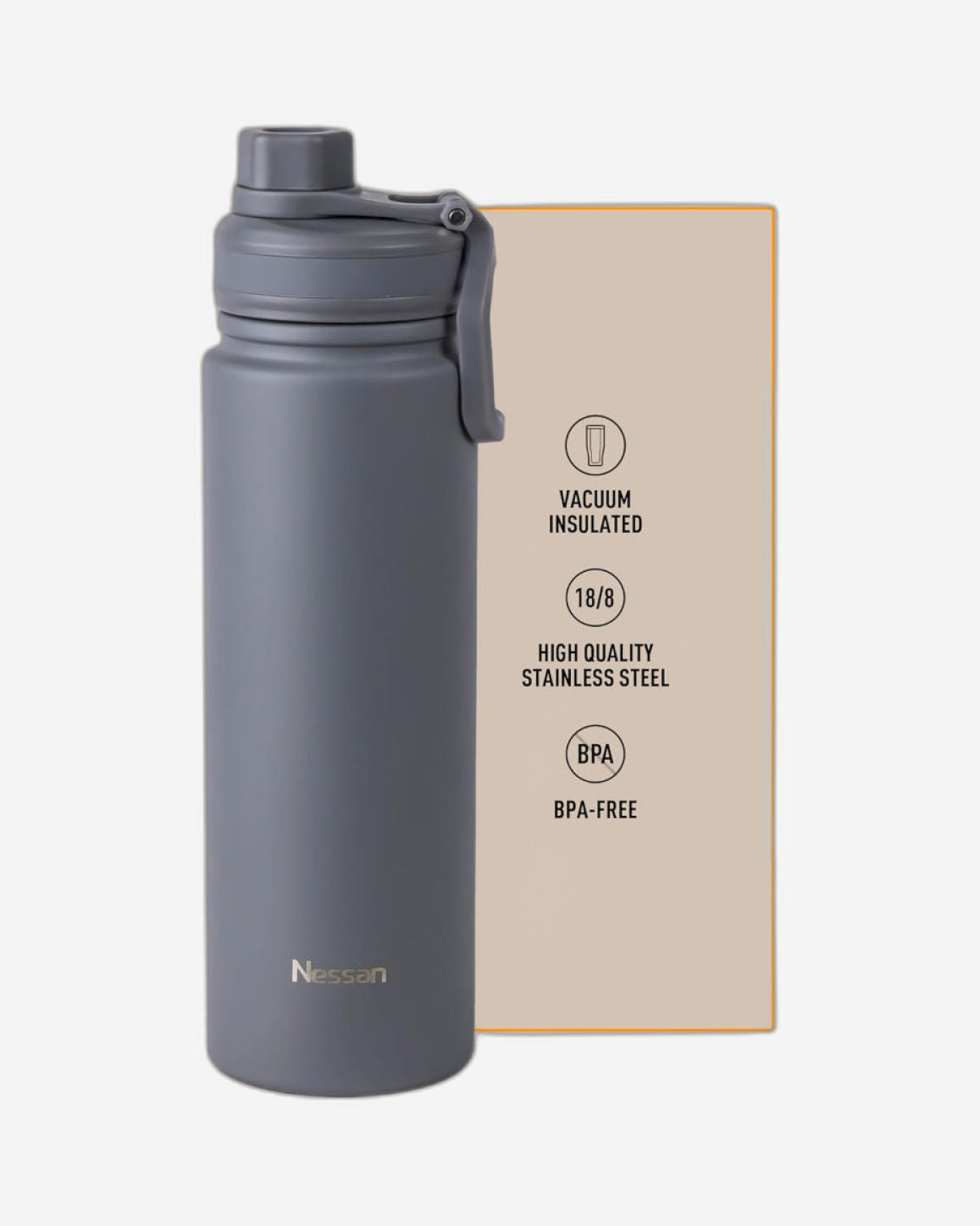 Nessan 720ml Travel Flask – Double Wall Insulated Stainless Steel Vacuum Bottle for Hot and Cold Beverages - Grey