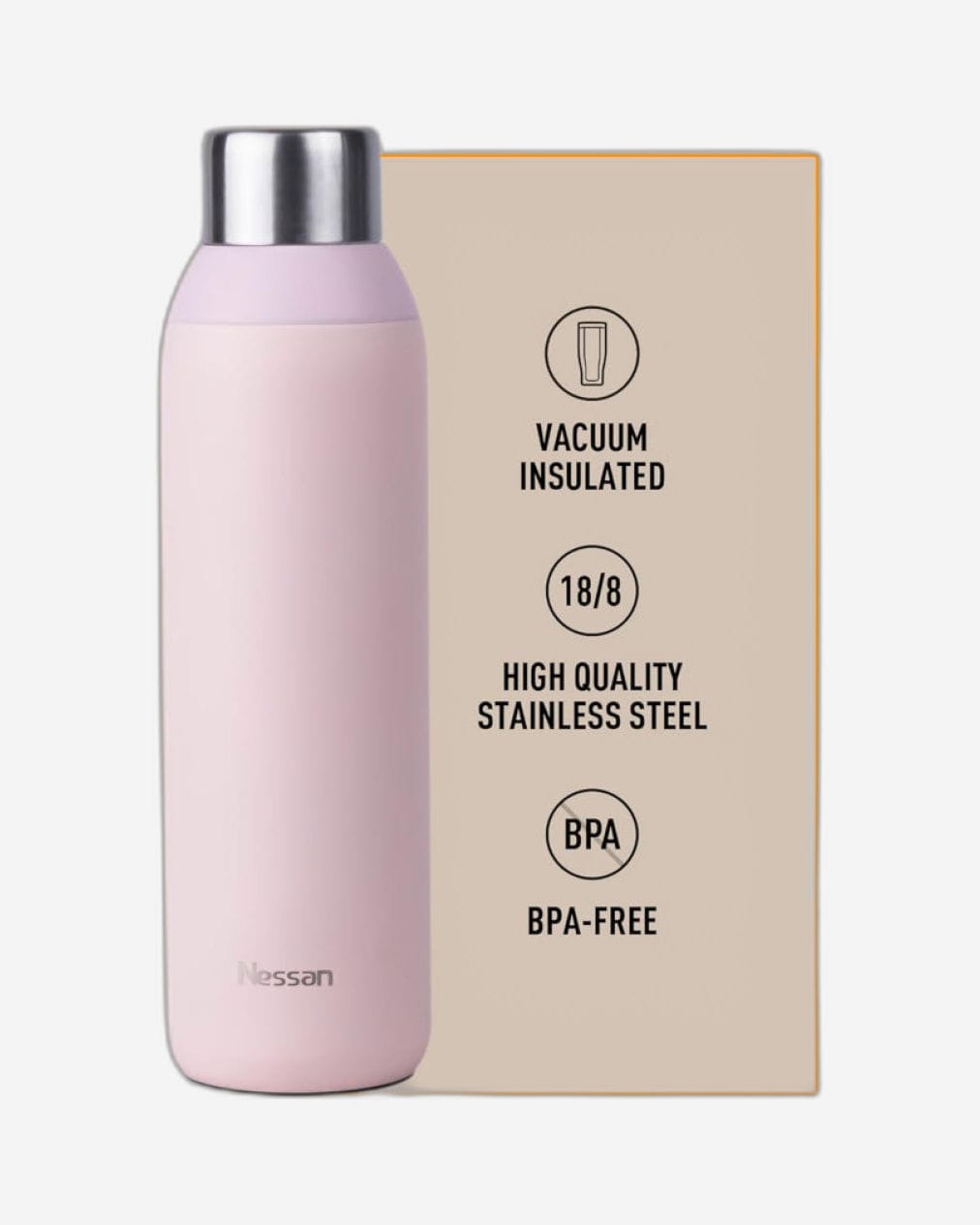 Nessan Double Wall Insulated Stainless Steel Vacuum Bottle, 600ml - Your Reliable Travel Flask for Hot and Cold Beverages - Pink