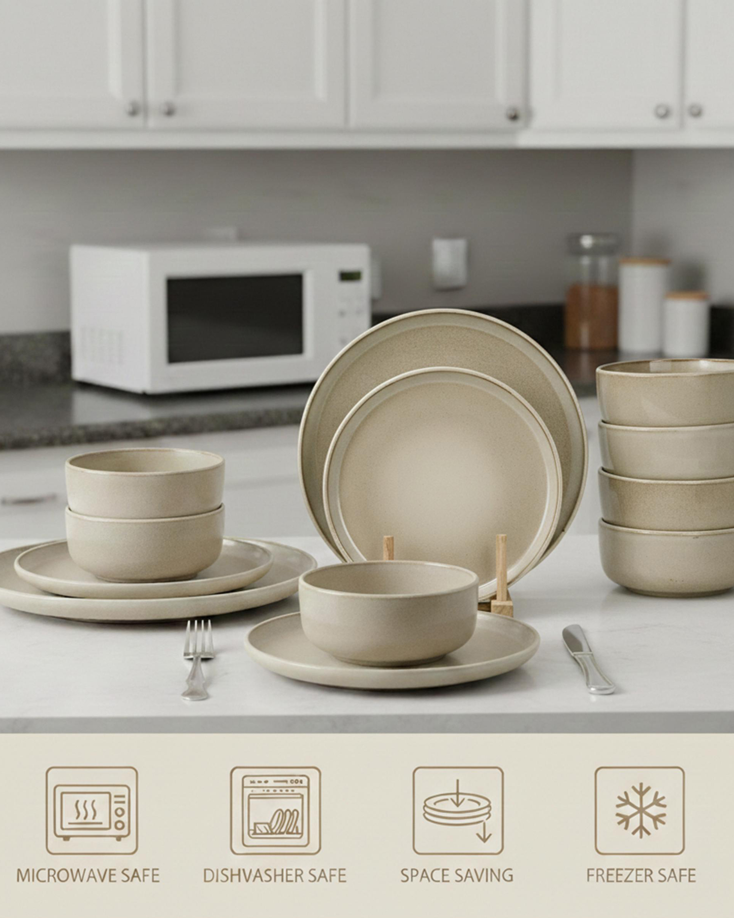 Shallow REX Stoneware Dinner Set 18 pcs Beige