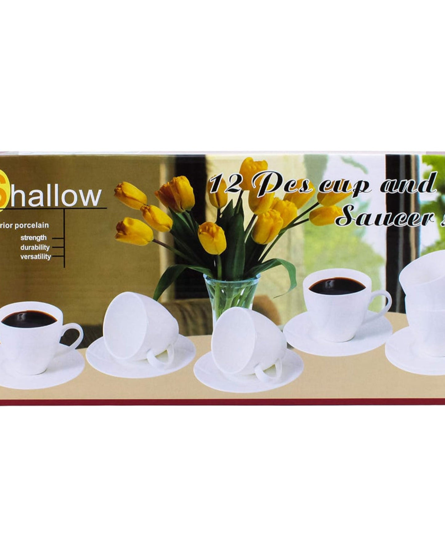Shallow Bone China Tea Cup and Saucer Set, 12-Piece, White – Elegant Tea Set for Everyday Use & Special Occasions