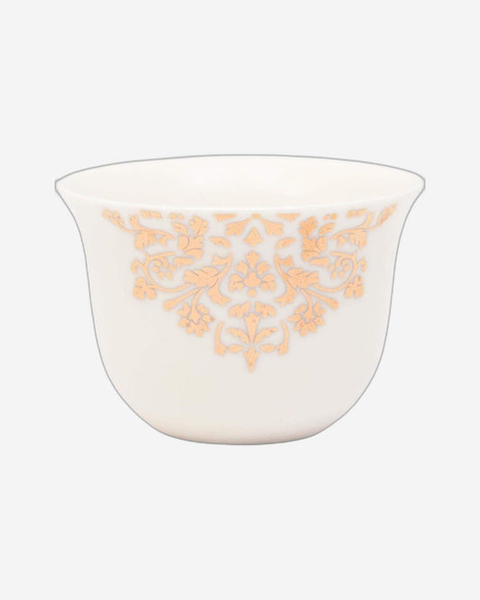 Shallow Bone China Gawa Cups, 12-Piece Set – White and Gold Elegant Arabic Coffee Cups