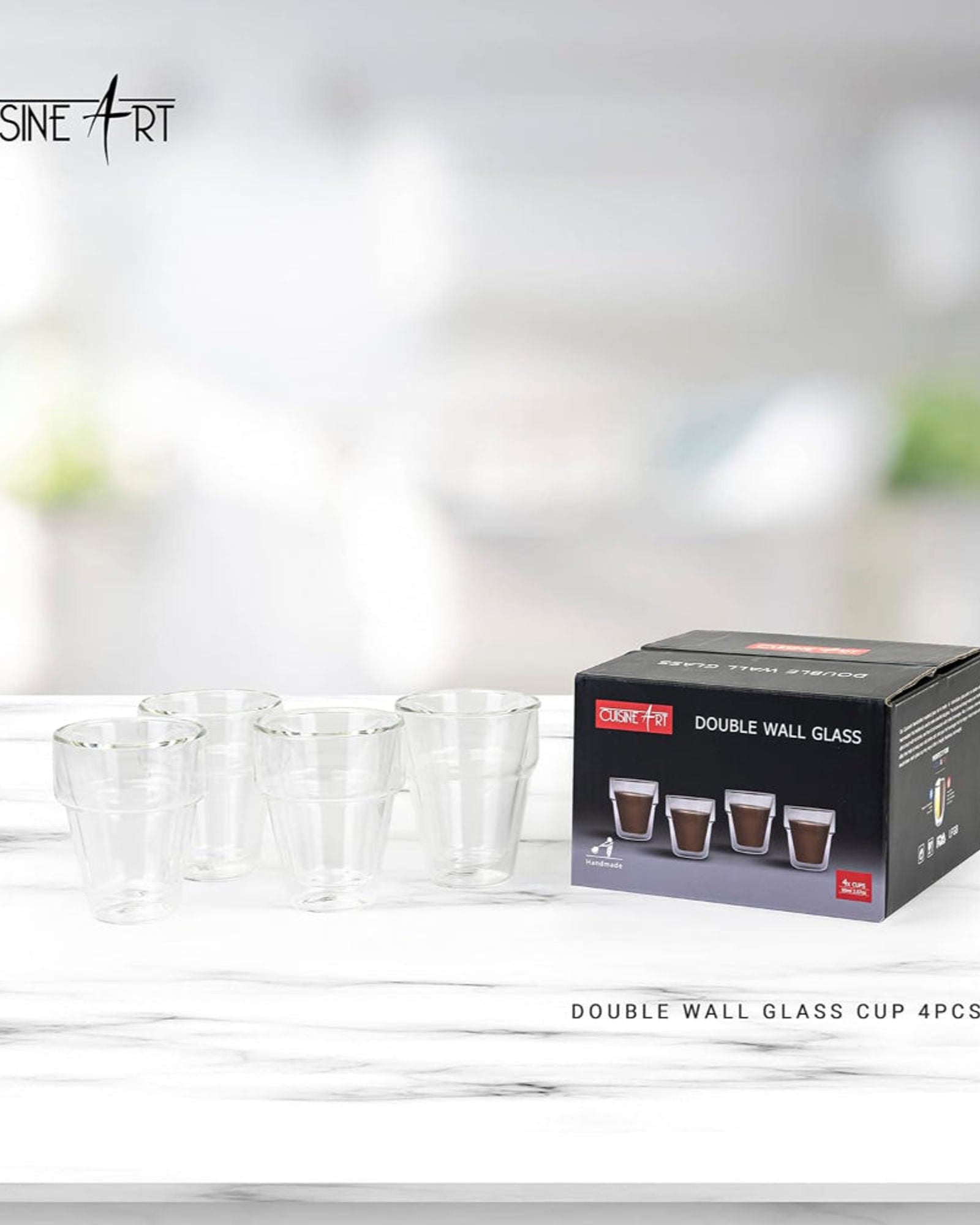 Cuisine Art Double Wall Glass Cup 4Pcs Set 90ml