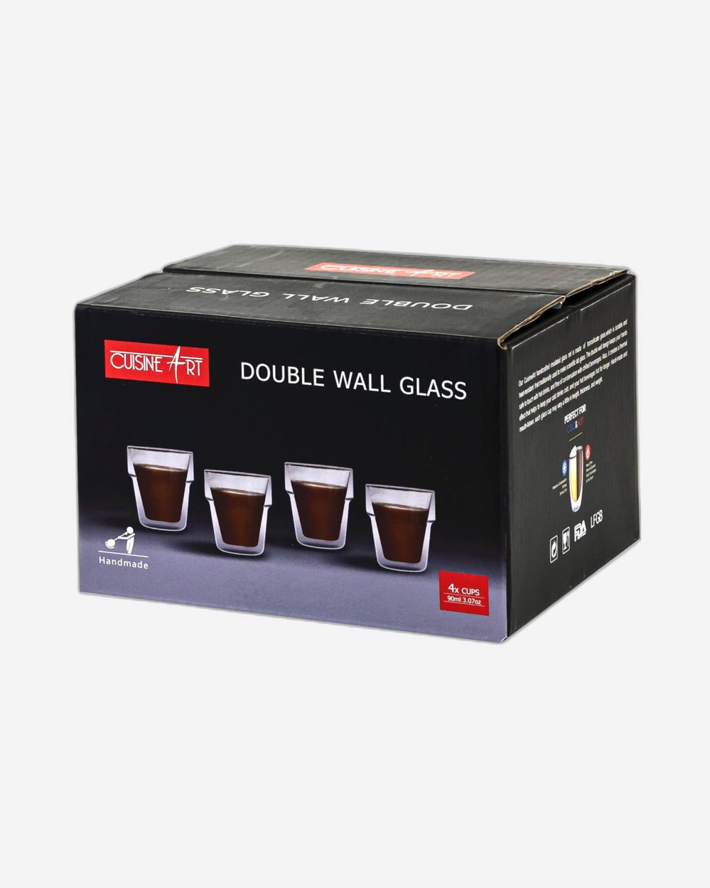 Cuisine Art Clear Expresso Coffee Cups, Insulated Coffee Mug, Heat-Resistant Double Wall Glass Cups, Tea Whiskey Mugs, Coffee Mug, 180ml - 2Pcs Set