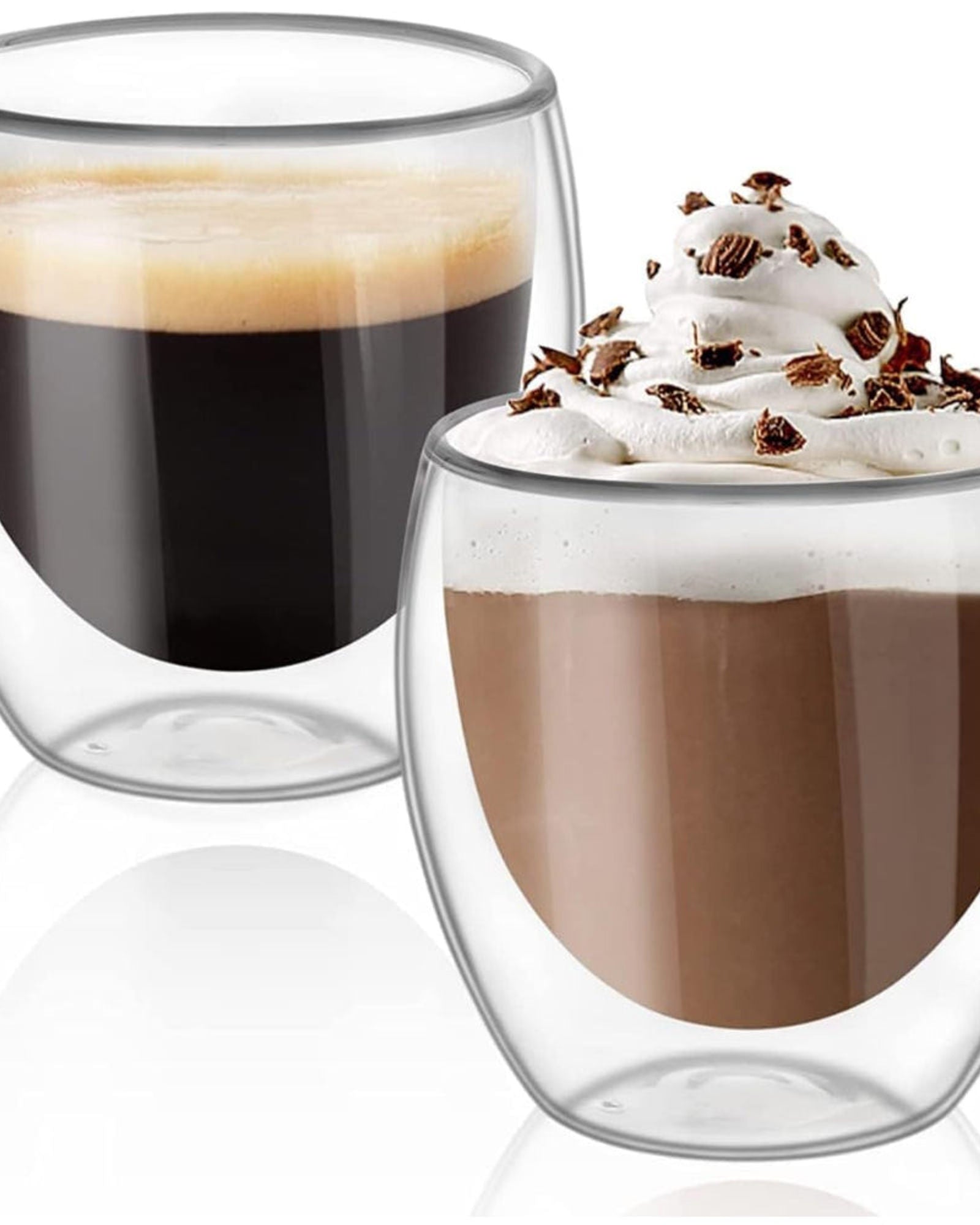 Cuisine Art 250ml Double Wall Glass Cup 2Pcs Set Borosilicate Glass For Coffee, Tea, Whiskey, Cocktails & All Beverages - Minimalistic & Durable Double-Wall Drinking Mug