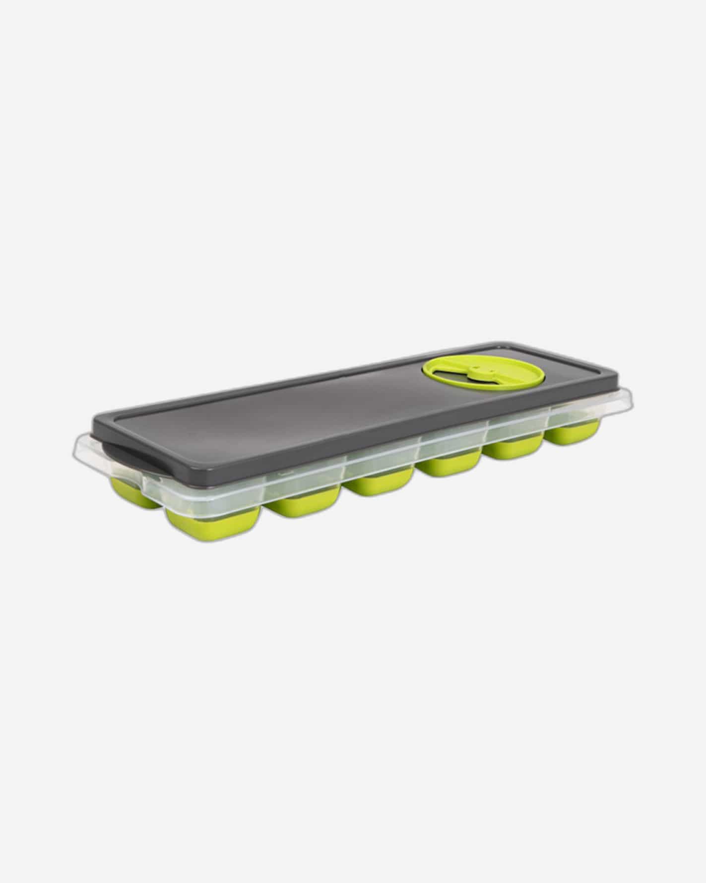 Herevin Ice Cube Tray with Opaque Gray Lid - Green Transparent Tray Made from PP + TPE + LDPE – Flexible, BPA-Free