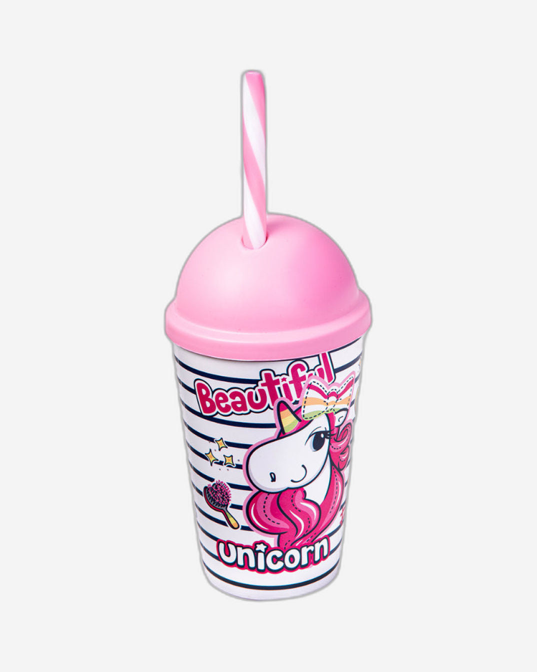 Herevin 340ml Pink Unicorn Printed Tumbler with Straw - BPA-Free PP Kids Sipper Cup with Secure Lid