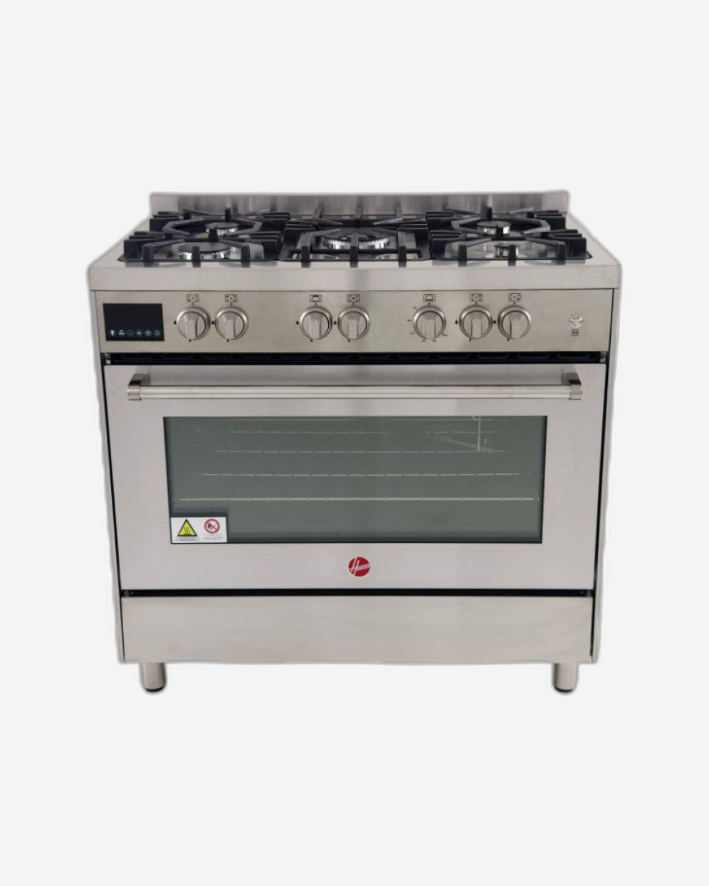 Hoover 90x60 Full Gas Cooker with 5 Gas Burners(1 Wok), Full Safety,Gas Oven & Grill, Auto Ignition, H Cast Iron Support, Cooling & Convection Fan, 3 Layer Glazed Doo, Stainless Steel -HGC-G95G-PS