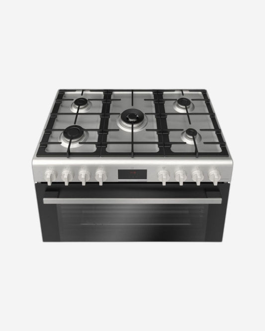 Bosch Series 6, 5 Burner Gas Range Cooker, 125L Catalytic Oven, Rotisserie & Burners - HGP3ISW50M Stainless Steel
