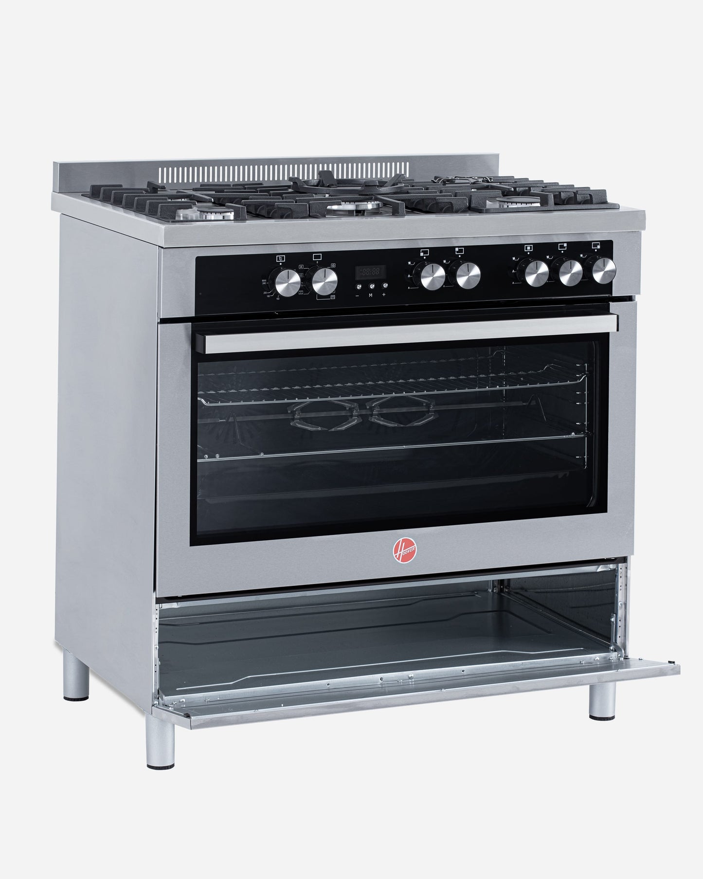 Hoover Freestanding Dual-Fuel Cooker, 5 Burners, Convection Fan, 90 × 60 cm – HMC-S95E-S (ESMA Certified)
