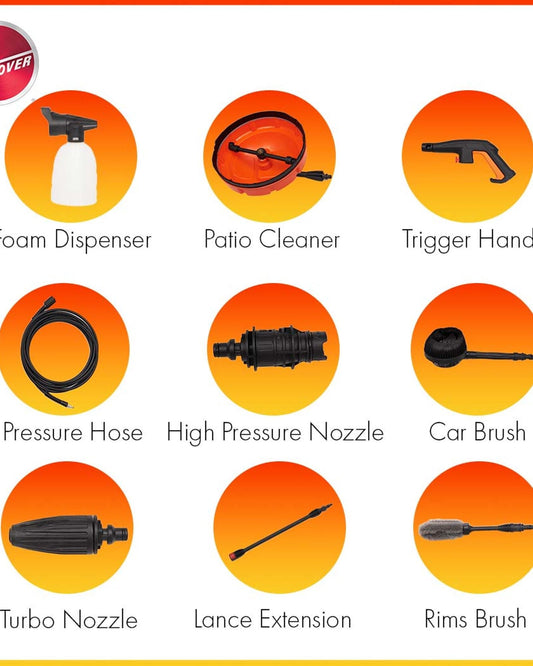 Hoover Electric Pressure Washer, 9 Accessories, 165 Bar – HPW-M2816 (ESMA Certified)