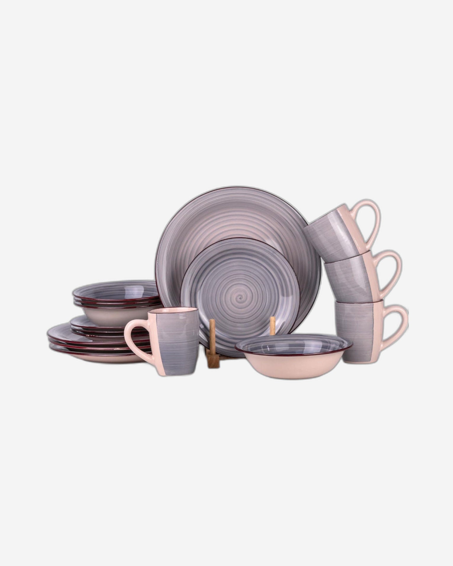 Cuisine Art Cosmic Hand-Painted Stoneware 16pcs Dinner Set – Ash Grey | 4 Dinner Plates (10.5