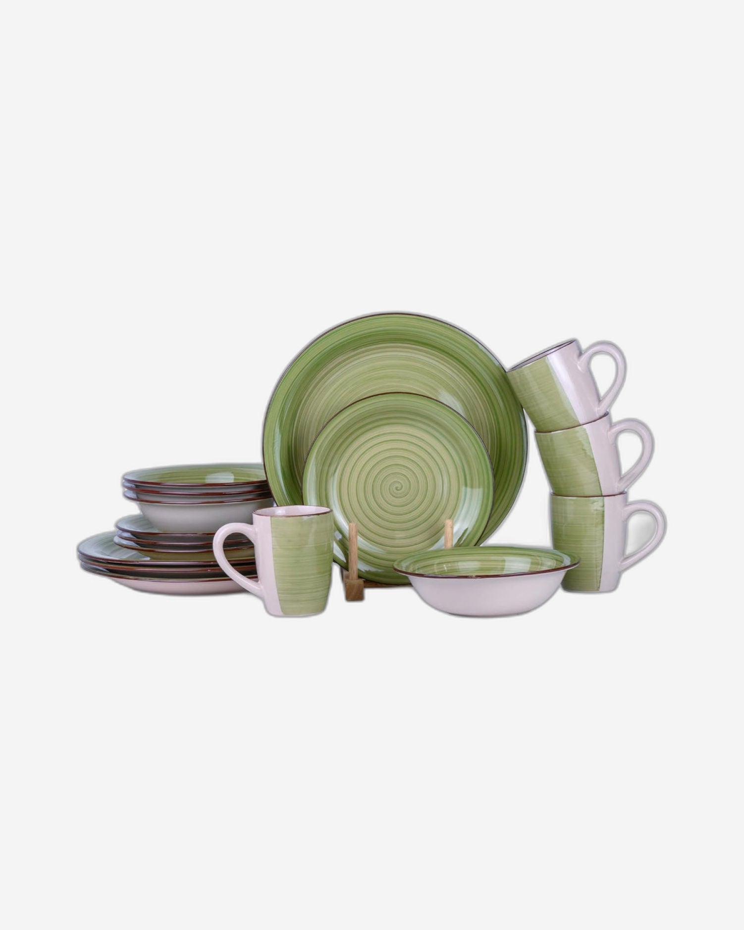 Cuisine Art Cosmic Hand-Painted Stoneware 16pcs Dinner Set – Green | 4 Dinner Plates (10.5"), 4 Dessert Plates (7.5"), 4 Soup Bowls (7"), 4 Mugs (9oz) Elegant & Durable Tableware for Home & Kitchen